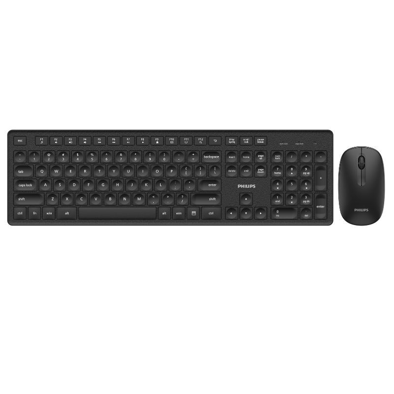 Philips draadloos toetsenbord en muisset, UK lay-out (QWERTY) full-size dunne draadloze bureauset met 2,4 GHz USB-ontvanger, stille klik stille muis voor pc laptop kantoor, zwart-SPT6318B/05