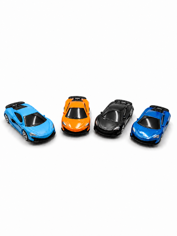 RMZ 3 Zoll Metall-McLaren Auto, 4er-Pack, sanftes Gleiten, Diorama-Präsentation, Deko-Objekt, realistische Sammler-Autoskulptur