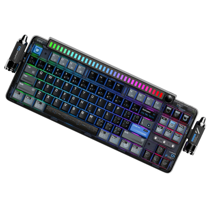 KEYSME Lunar 01 80% Tri-Mode Mechanical Keyboard, QWERTY US Layout, Gasket-Mount with Rhythm Light, Hot-Swap Switches, Programmable Dial, PBT Keycaps & 4000 mAh Battery, Black