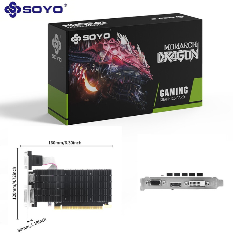 SOYO Gaming GeForce GT 710 2 GB DDR3 64-Bit, unterstützt DirectX 12 OpenGL 4.6, Low-Profile, NVIDIA, dedizierte Grafikkarte für Büro und Unterhaltung, LP-Slot-Karte