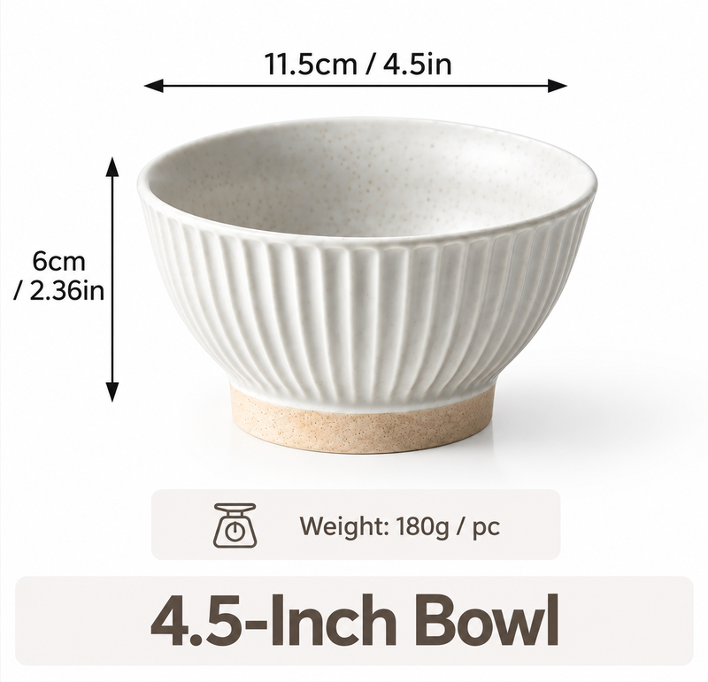 JIWOO Collins 4,5 Zoll elegante kleine Keramikschale Weiß mit braunem Boden, braunem Sockel und Sesamsprenkeln (1 Stück) - Reisschale, Dessertschale, Hot-Pot-Schale