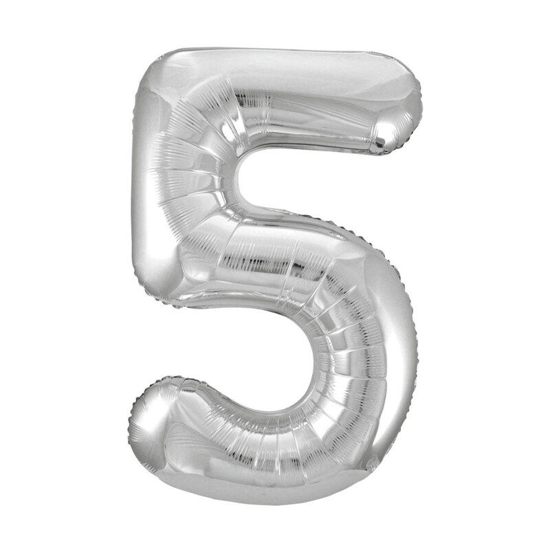 Unique Giant Number 5 Balloon, Silver, 86cm