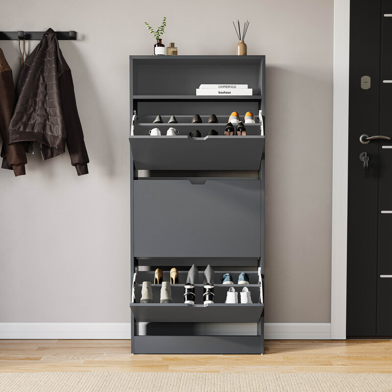 Shoe Cabinet with Shelf 3 Doors Grey