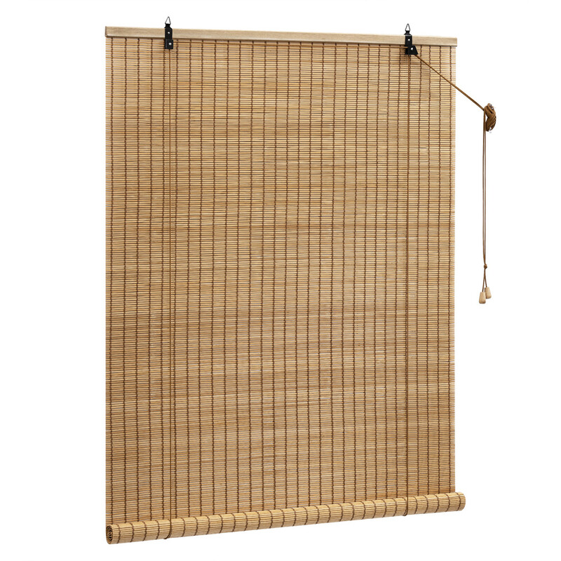 WOLTU Bambusrollo, Sonnenschutz, Bambusjalousie, Seitenzug, Verdunkelnd, Atmungsaktiv, für Fenster und Tür, Braun, 60x220 cm