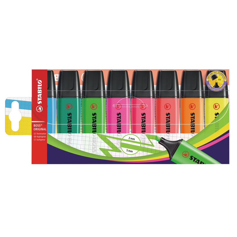 STABILO BOSS ORIGINAL - Markeerstiften - Set van 8 - Assorti kleuren