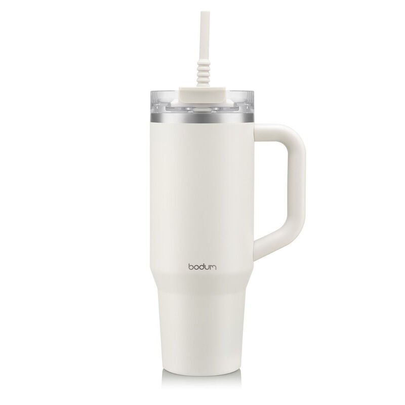 BODUM Reisebecher Tumbler 1,2 L Winterweiß - mit Strohhalm, Griff und Deckel