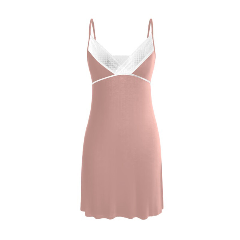 collar wide lace v-neck pink suspender dress S