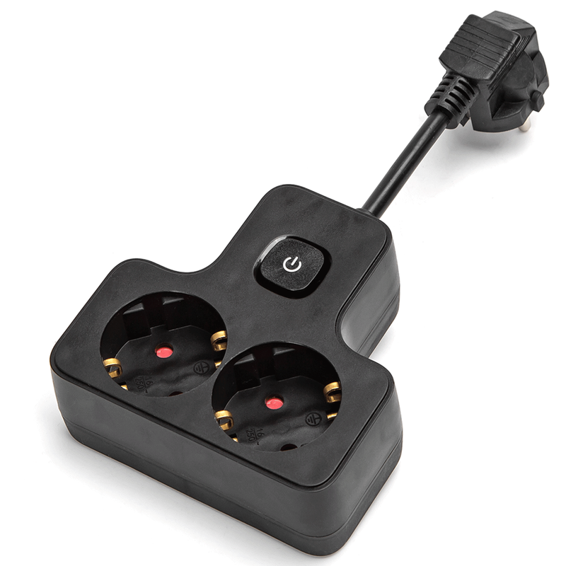Aigostar Steckdosenleiste mit Kabel/Deutsch 2-fach/3G 1,0 mm²/5 cm/Kurzes Kabel/Mit quadratischem Schalter/T-Form/Schwarz/PP