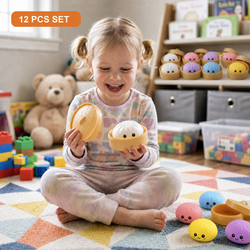 Squishy broodjes speelgoed 12-pack, kawaii kleurrijke gestoomde broodjes squishies met bamboe stoommandje, zachte slow-rise stressverlichting fidget speelgoed voor kinderen, Halloween feestbedankjes, uitdeelcadeautjes
