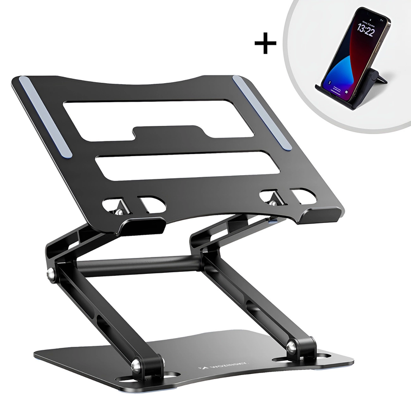 Wozinsky WRS-CPY75DSB Aluminium Laptop- und Tablet-Ständer + kostenloser Smartphone-Ständer – Schwarz