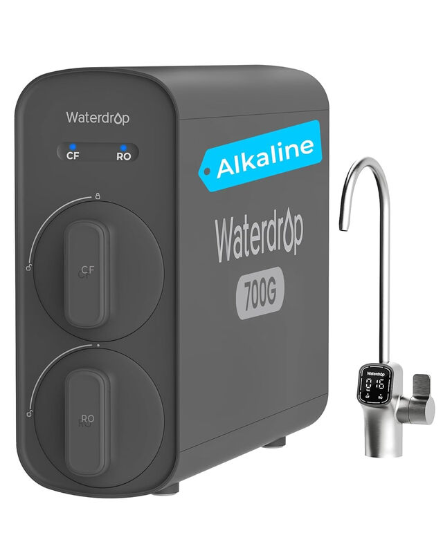 waterdrop G5P700A Alkaline Mineral PH+ Reverse Osmosis Water Filter, NSF/ANSI 372 Certified, 700 G Reverse Osmosis System, 8-Stage RO Water Filter System, 2:1 Pure to Drain
