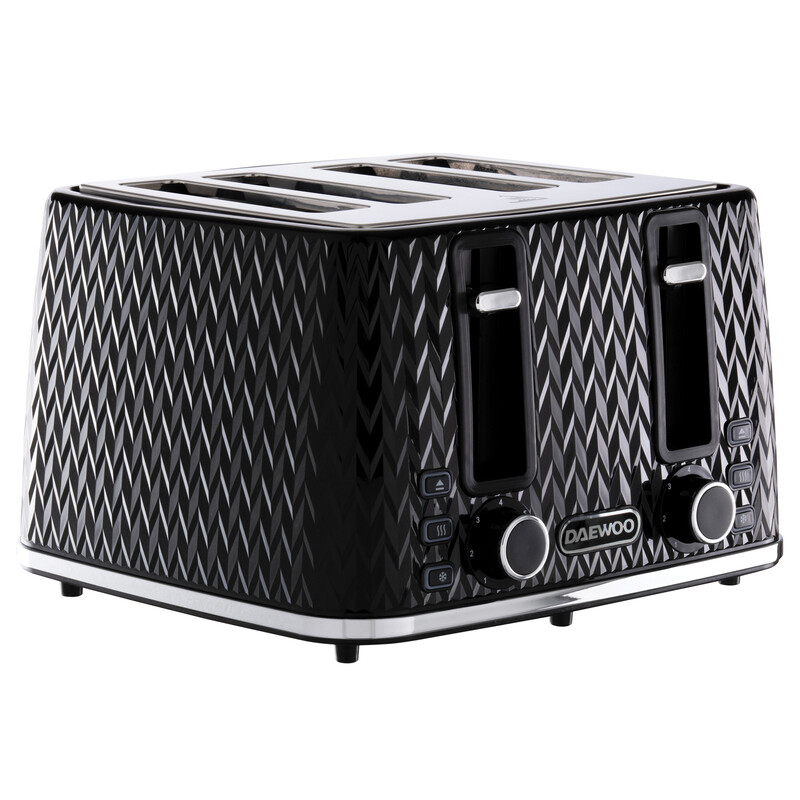 Daewoo Argyle 4 Slice Toaster, Wide Slots, Black - Sda1863ge