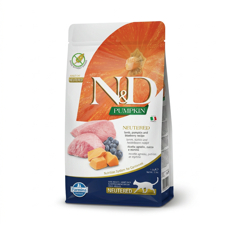 Farmina N&D Pumpkin Serie Trockenfutter für kastrierte Katzen - Lamm 1,5 kg