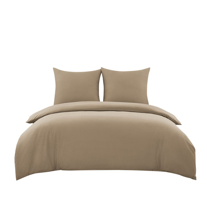 Set van dekbedovertrek en kussensloop van imitatie gewassen katoen in khaki, 155 x 220 cm + 80 x 80 cm x 2