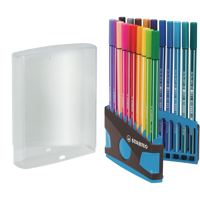 STABILO Pen 68 - Premium viltstift - ColorParade in antraciet/lichtblauw - bureau-set van 20 - assorti kleuren