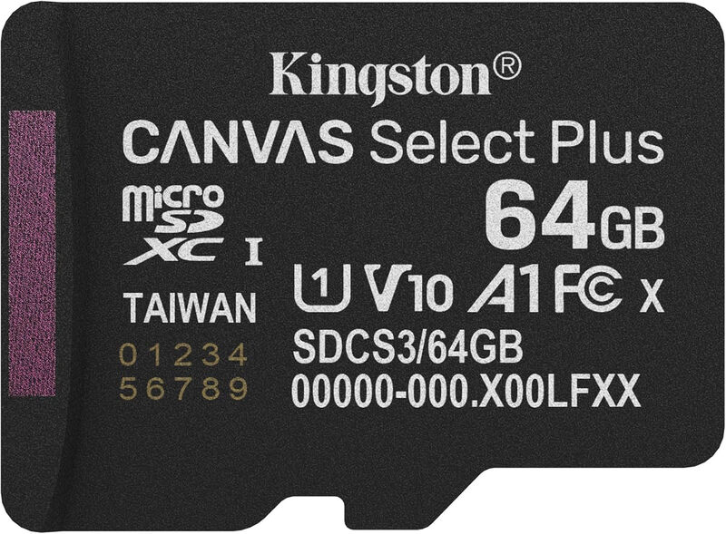 Kingston Canvas Select Plus microSD Memory Card 64GB micSDXC Gen3 100R A1 Single Pack w/o ADP - SDCS3/64GBSP