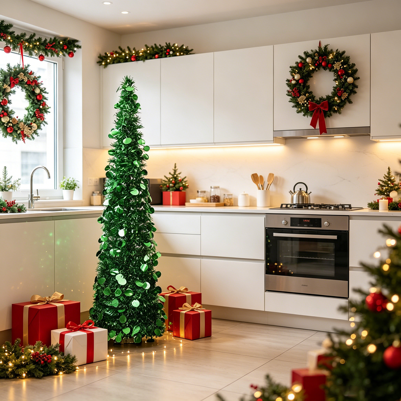 1 Stück 150 cm/60 Zoll faltbarer Weihnachtsbaum mit Glitzer, künstlicher Baum mit Ständer, hoch für Heimdekoration (Grün)