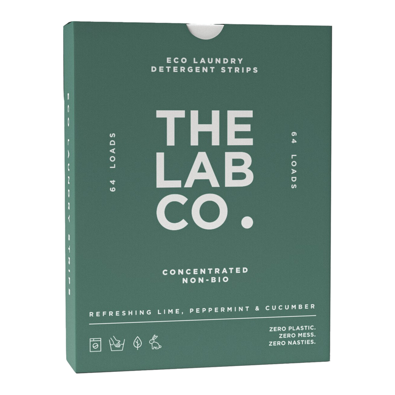 The Lab Co. Laundry Detergent Strips Washing Sheets | Eco Ultra-Concentrated | Non-Bio For Sensitive Skin | Non-Toxic Fragrance | Edc-Free | Lab-Tested | Refreshing Lime Eucalyptus Cucumber | 64 Loads