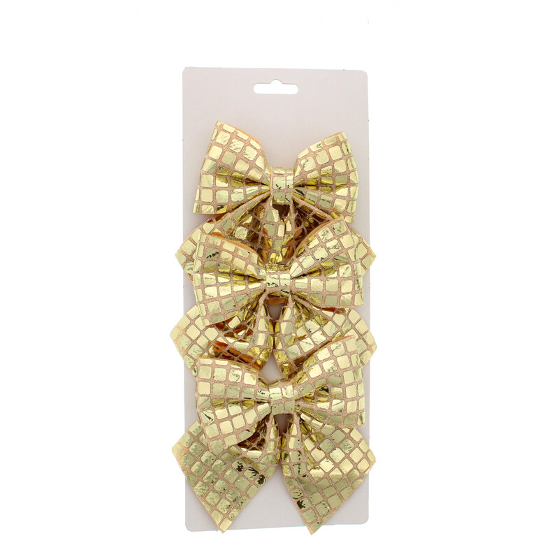 Festive Christmas Gold Mirror Effect Bows-Backing Card, Set of 3 Premium 15cm Decorative Adhesive Bows for Gifts