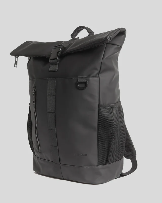 Water Resistant Rolltop Backpack - Jet Black