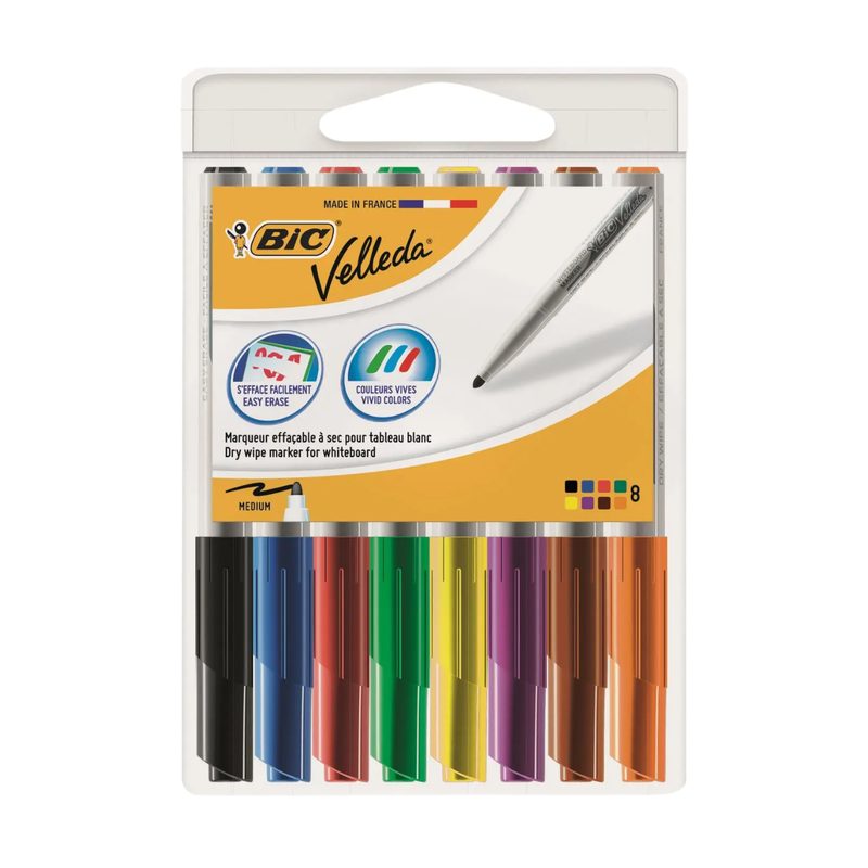 Velleda 1741 Bullet Tip Whiteboard Marker Assorted Colours, Pack of 8