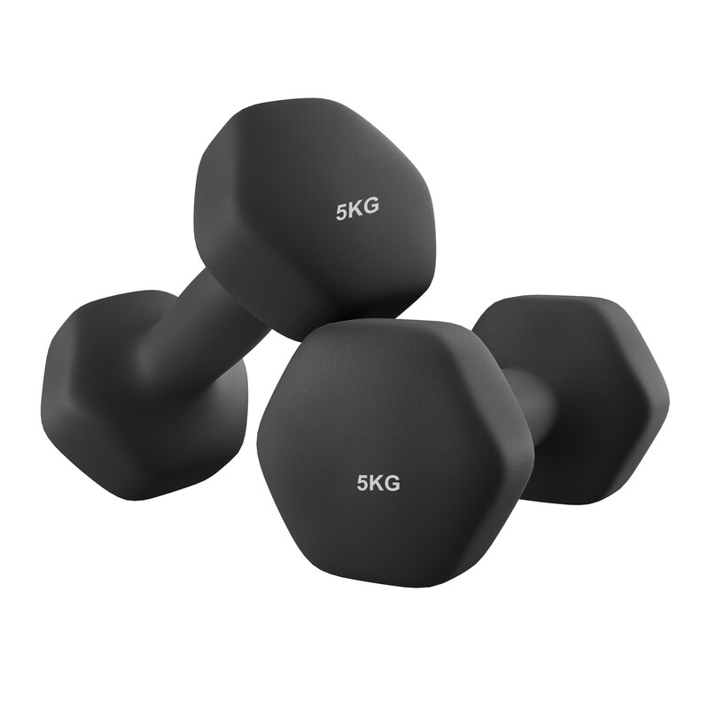 JOYFURNOS Set van 2 Neopreen Hex Dumbbells, 2 x 5 kg, met Halterstangen, voor Thuis Training, Zwart