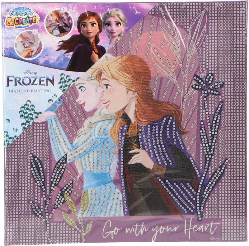 Frozen Diamant schildercanvas XL – Anna&Elsa, Blauw, 29 x 29 cm