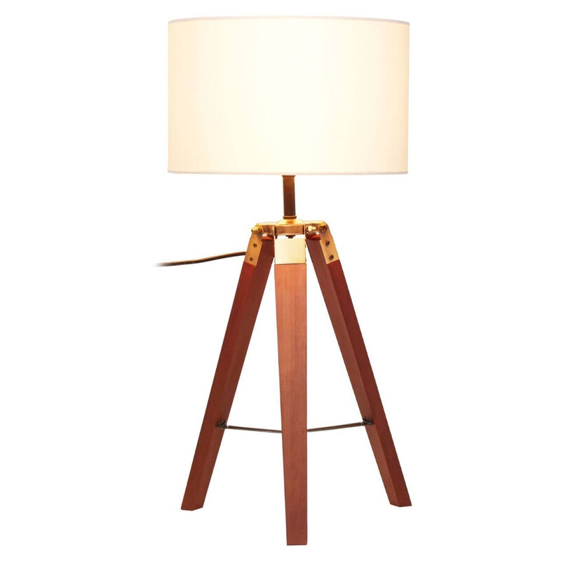 Interiors By Premier Cream Table Lamp Malvern Pine Tripod Natural/ H:66cm