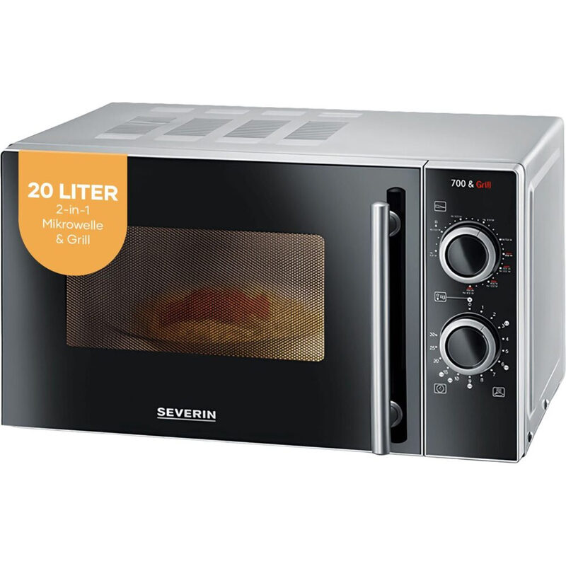 Severin 2-in-1 Mikrowelle mit Grill 700 W, Grillofen mit 9 Automatikprogrammen, Mikrowelle mit Grillrost und Drehteller, silber-schwarz, MW 7771