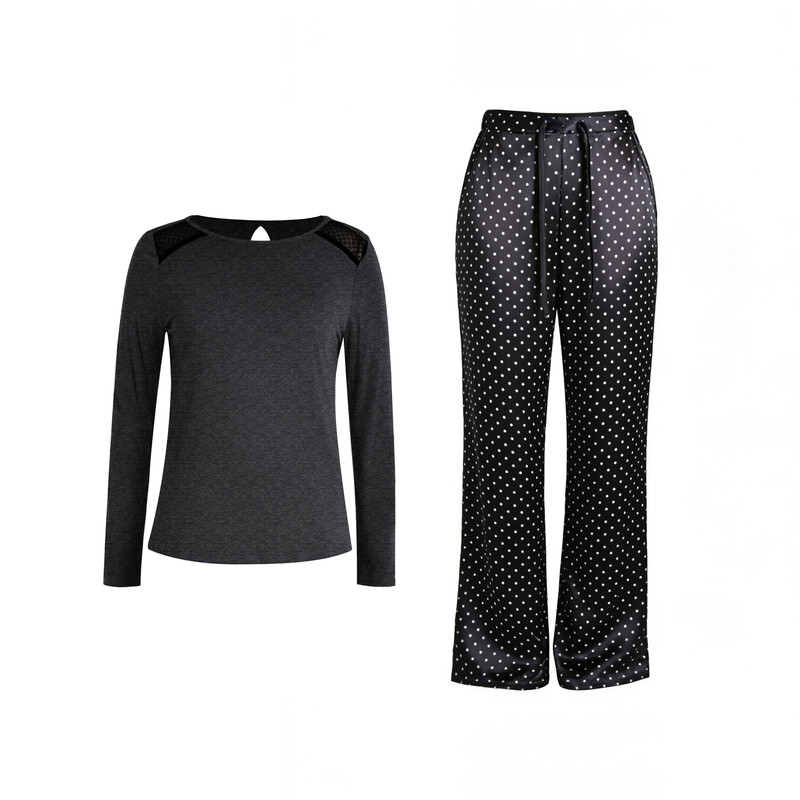 round-neck dark grey long sleeved top and dark grey pants set M