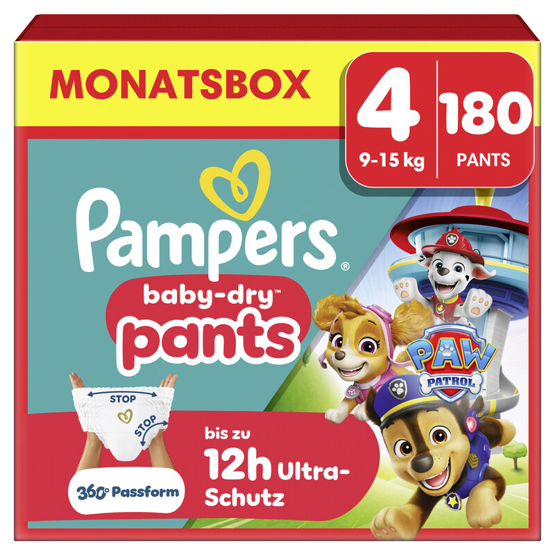Pampers Baby-Dry Pants Paw Patrol Edition Größe 4, 180 Windeln, 9kg-15kg