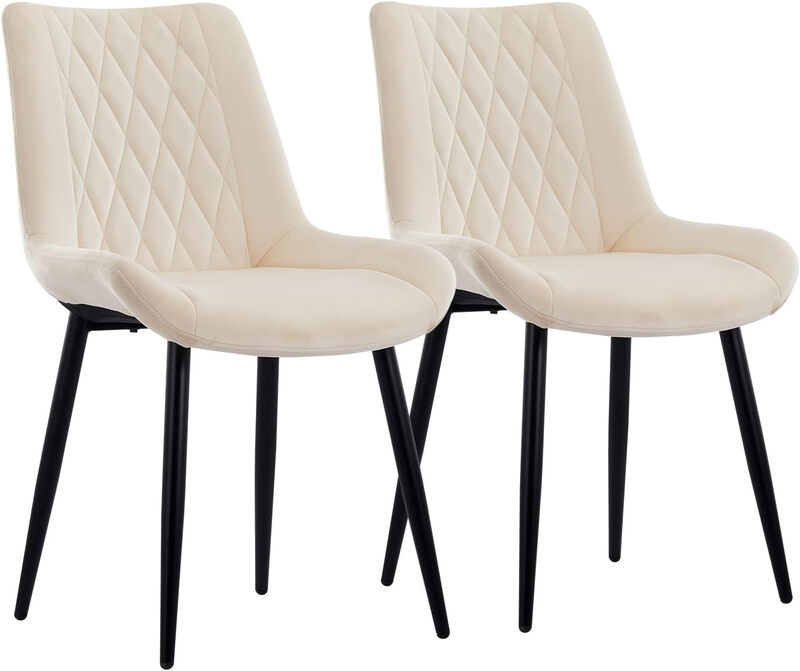 CLIPOP Dining Chairs Set of 2 Velvet Kitchen Chairs with Metal Legs Padded Counter Leisure Reception Chair for Dining Room Living Room Bedroom 0398 cream 47*45*88.5cm