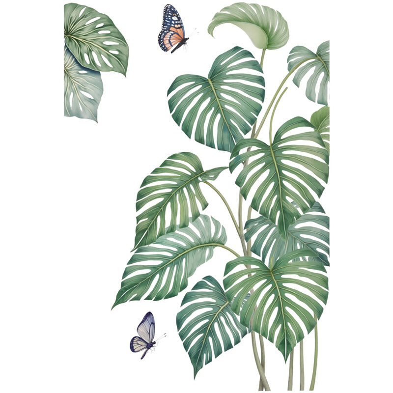 Green Tropical Assorted Leaves Decals Removable PVC Wall Stickers - Living Room Bedro