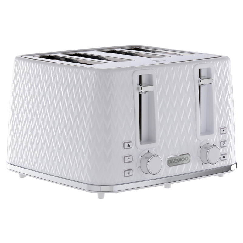 Daewoo Argyle 4 Slice Toaster, Wide Slots, White - Sda1864ge