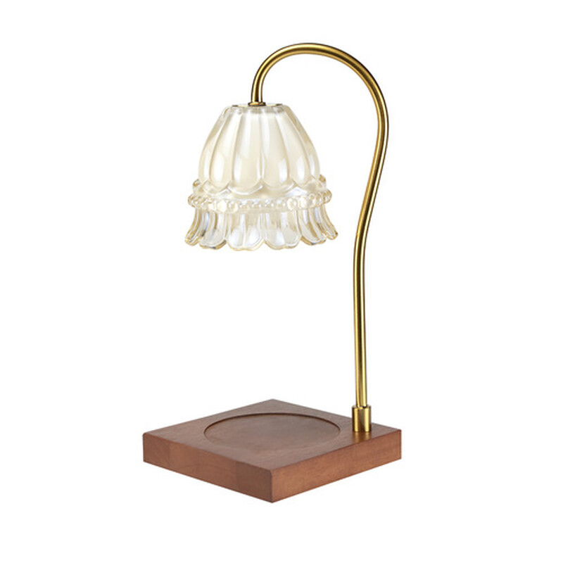 Wax Melting Lamp European Curved Pole Double-layer Camellia Solid Wood Base 1pcs, Dark Wood Tone Base