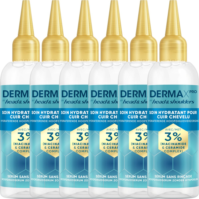 Head & Shoulders DermaXPro Hydraterende Hoofdhuidverzorging 6 x 145 ml (6-Pack) Met Niacinamide en Ceramide Complex Voor Droge, Spannende Hoofdhuid. Licht Leave-In Serum, Helpt de Hoofdhuid te Hydrateren