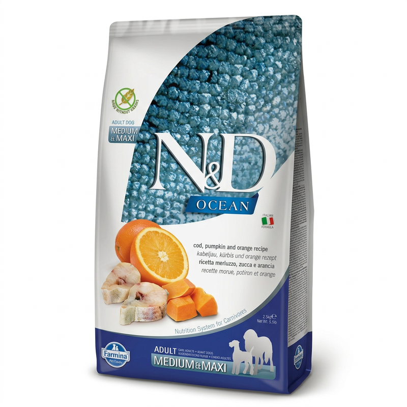 Farmina Ocean Kabeljau, Kürbis & Orange Geschmack Adult Hundefutter (Mittelgroß/Groß) 2,5 kg