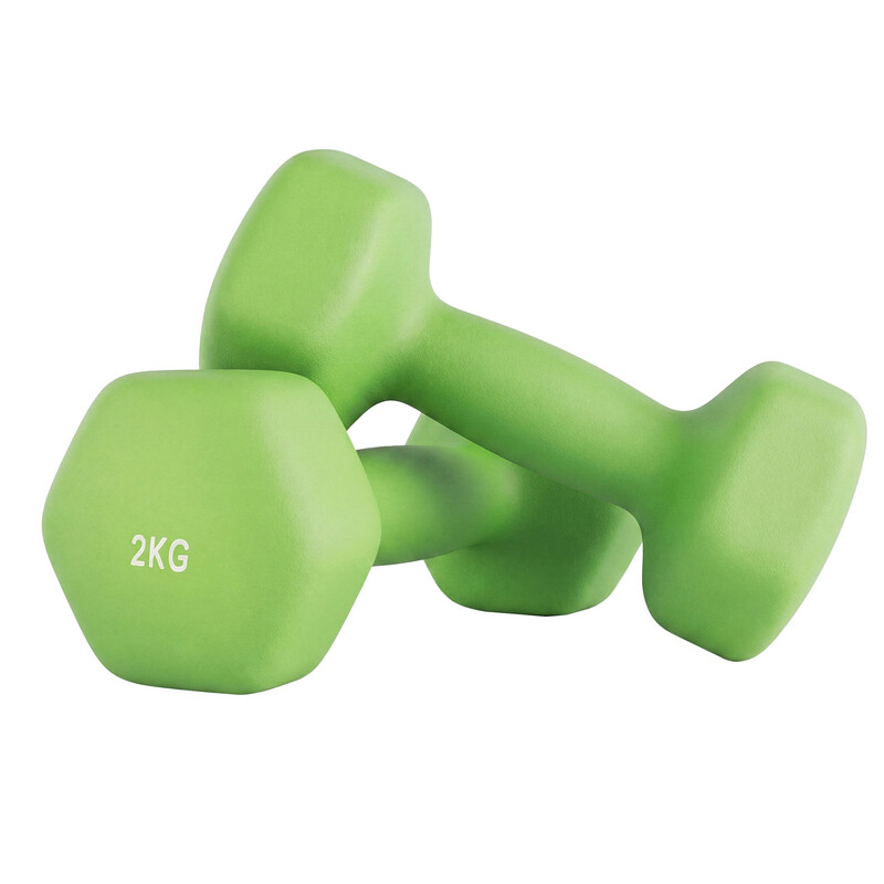 JOYFURNOS Set van 2 Dumbbells, 2 x 2 kg Neopreen Gewichten, Zeshoekig, voor Thuis Workout en Fitness, Groen