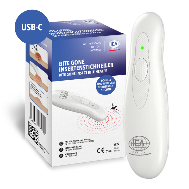 Insektenstichheiler USB-C – Stichheiler Wärmestift Ohne Chemie gegen Mückenstiche, Linderung von Juckreiz und Schwellung durch Wärme, 2 Stufen, Für die Ganze Familie