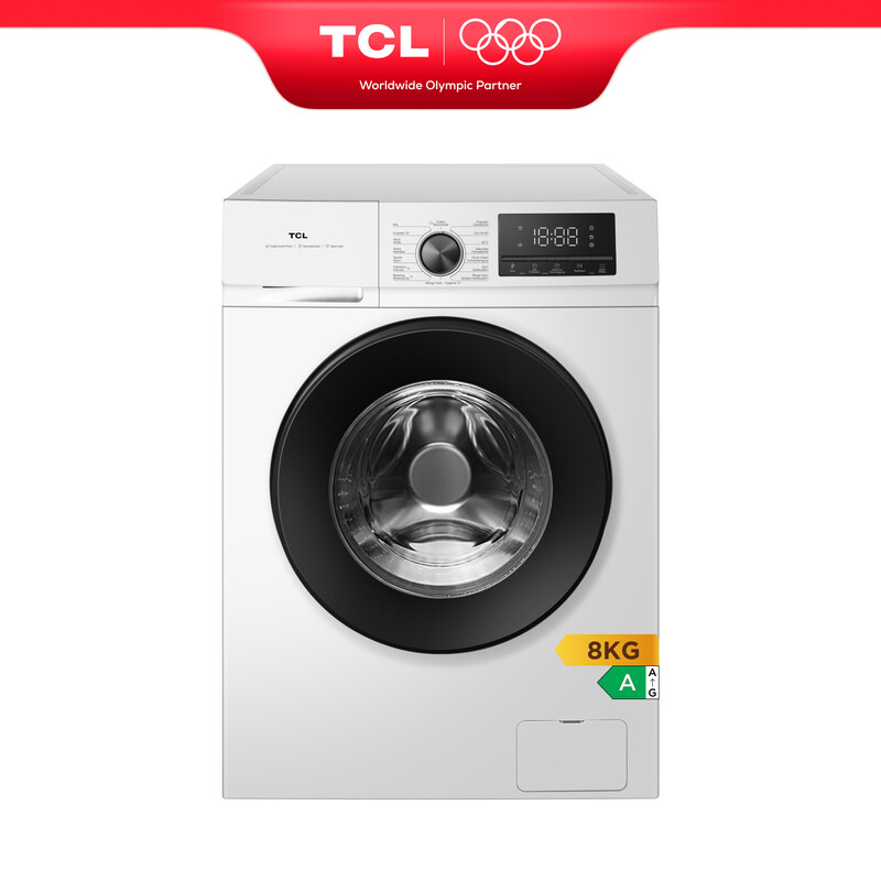 TCL Waschmaschine 8 kg mit effizientem BLDC-Motor, Dampfwaschprogramm, 15 Min Schnellwäsche und Kindersicherung für saubere Wäsche