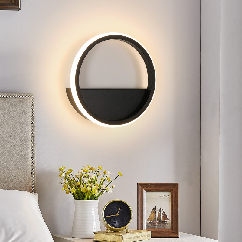 Pheashine LED Innenwandleuchte 12 W Rund Moderne Aluminium-Wandleuchte Ø 20 cm 3000 K Warmweiß für Wohnzimmer Schlafzimmer Flur Treppenhaus Schwarz