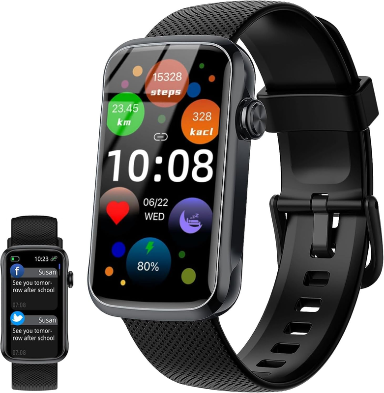 Jugeman T31 Schwarz Smartwatch HD 1,47 Zoll, 24/7 Gesundheits-Fitness-Tracker für Android/iOS Fitnessuhr mit Schlafmonitor, Herzfrequenz/SpO2/24+ Sport/Step-Tracker/150+ Zifferblätter Aktivitätstracker