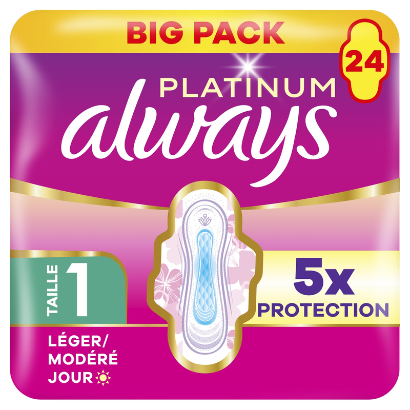 Always Platinum Day Maandverband met Vleugels Lichte tot Gemiddelde Menstruatie Staat 1 - 24 Stuks