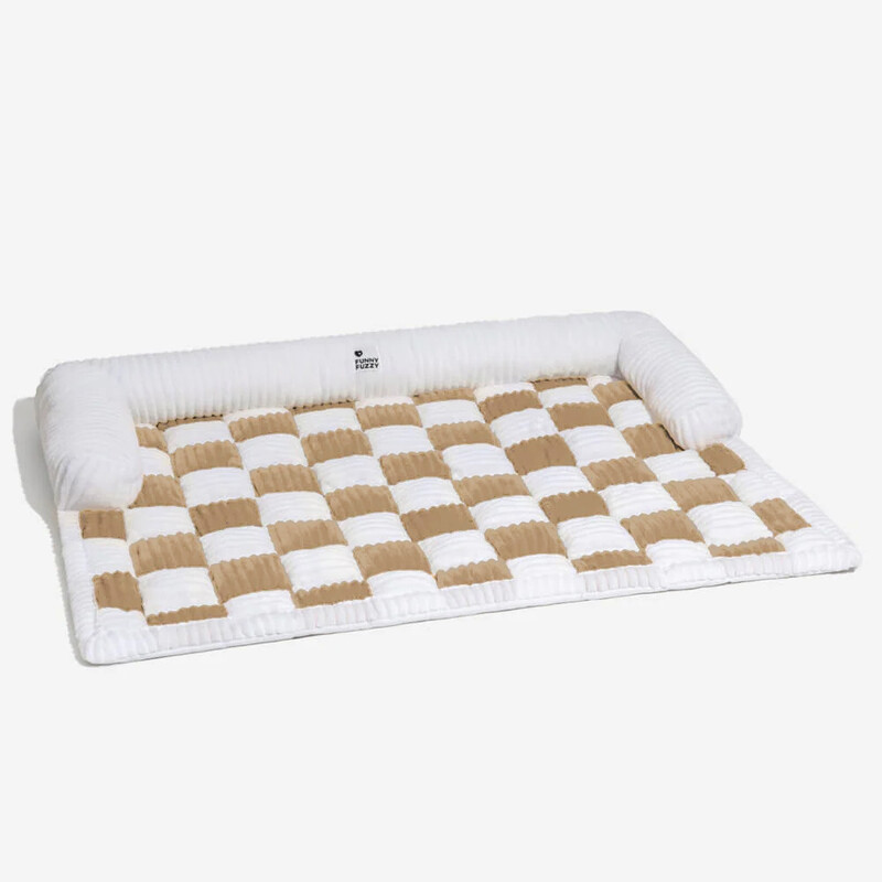 FUNNYFUZZY crème vierkante geruite comfortabele huisdierenmat voor honden en katten, meubelbeschermhoes maat M koffiebruin