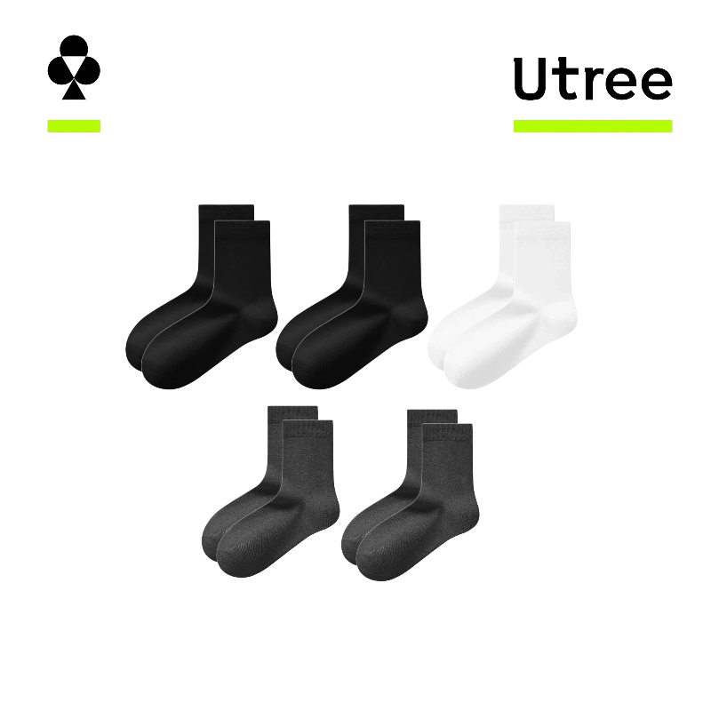 Utree - Men's Antibacterial, Breathable, Business, Pure Cotton, Thin Low-Cut Socks - Black + Charcoal Gray + Charcoal Gray + Dark Gray + Dark Gray - 24-26
