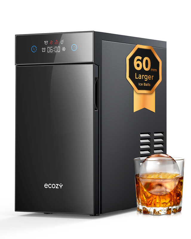 Ecozy 2.4" / 60 mm Clear Ice Ball Maker, 8H Timer, LED Touch Screen, 40 Min Fast Making, CrystalFlux Technology, Compact Sphere Ice Machine, 32 pcs/Day, Self-Cleaning for Home Bar Whiskey & Bourbon