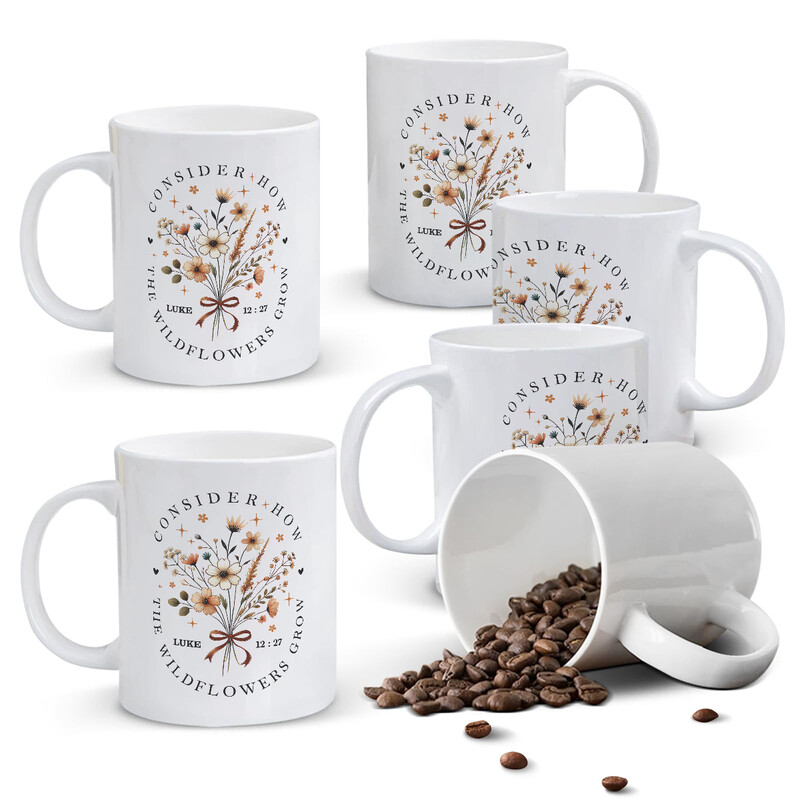 1pc Consider How The Wildflowers Grow Mug, 11oz Inspirational Coffee Cup with Floral