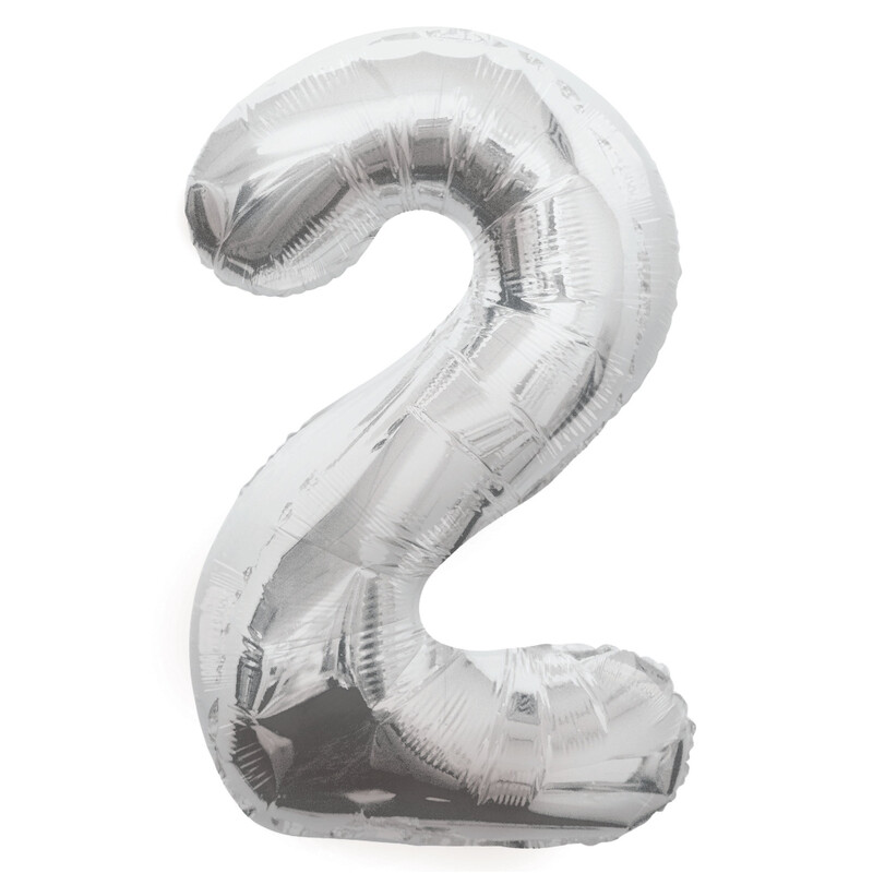 Unique Giant Number 2 Balloon, Silver, 86cm