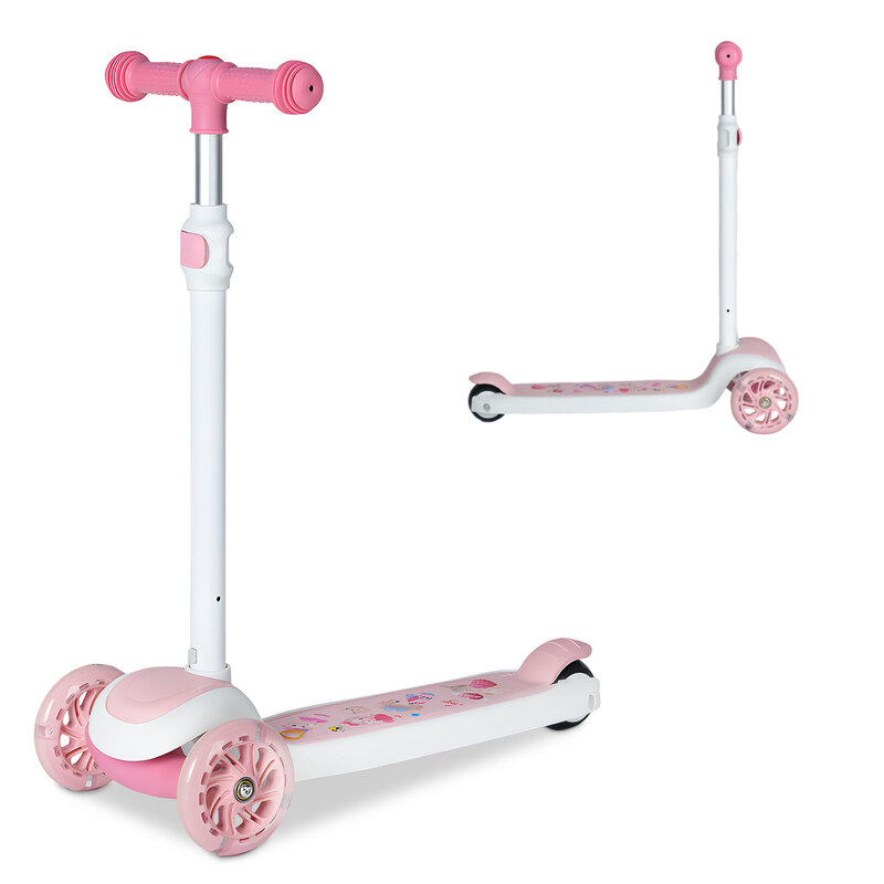 Kids Kick Scooter, LED Lighted Wheels and 4 Adjustable Height Handlebars, Lean-to-Ste