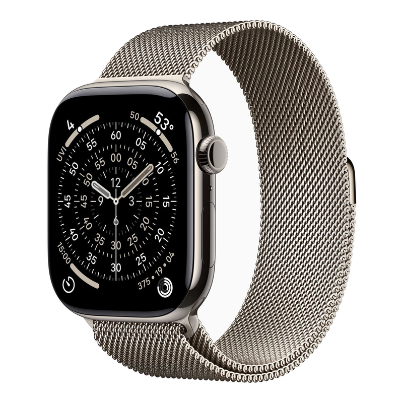 Apple Watch Series 11 GPS + mobiel 46 mm natuurlijk titanium kast met natuurlijke Milanese band - S/M